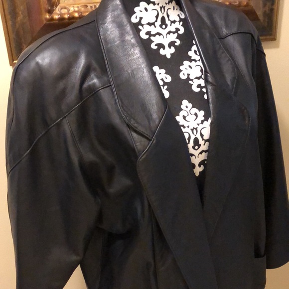 Parody Vintage Leather Unconstructed Open Jacket, shoulder pads, deep pockets - Picture 3 of 13